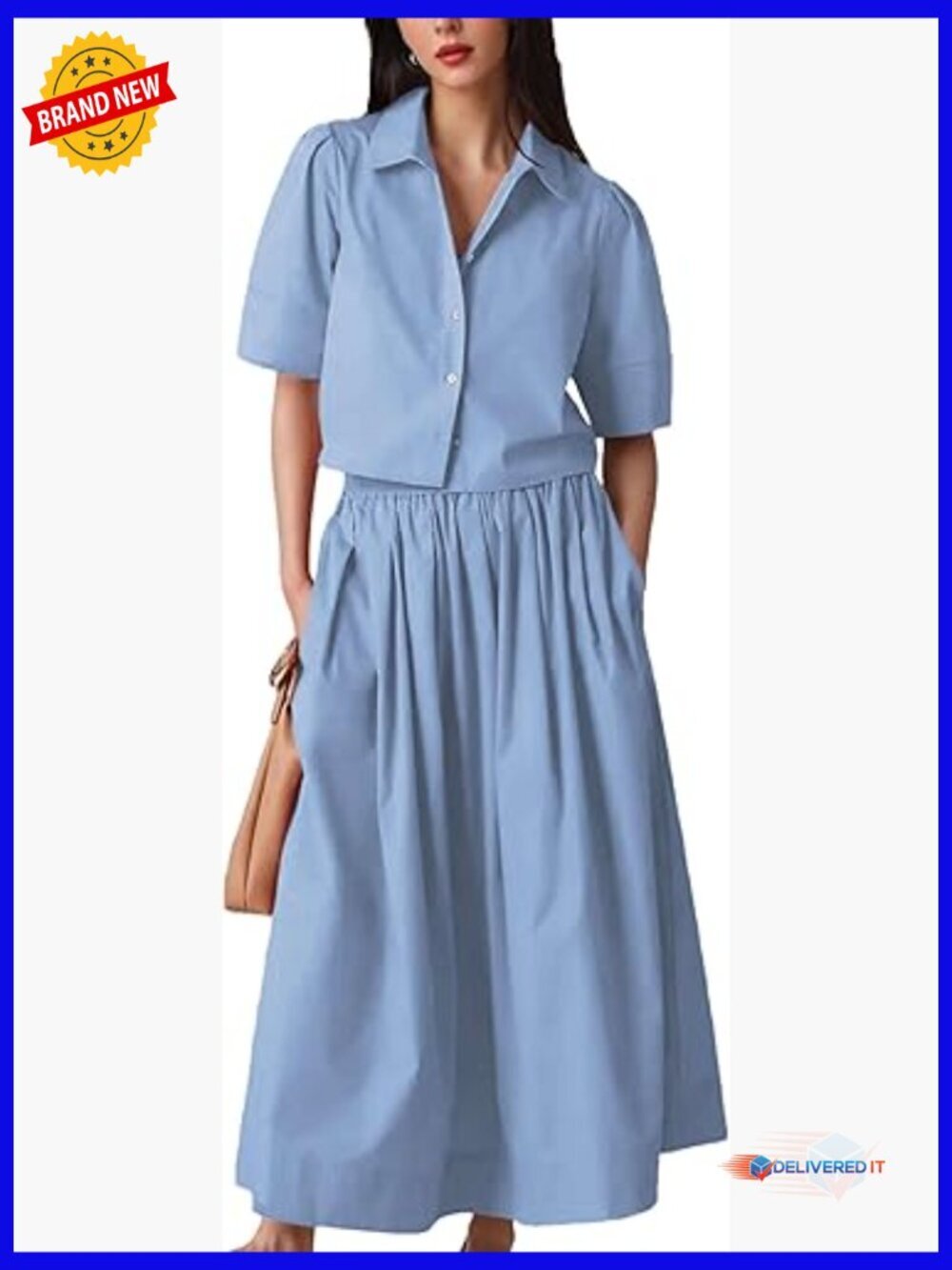 2 Piece Skirt Set: Short Sleeve Top & Maxi Skirt with Pockets